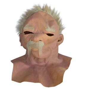 Halloween Old Man With Hair & Mustache Latex Mask Scary